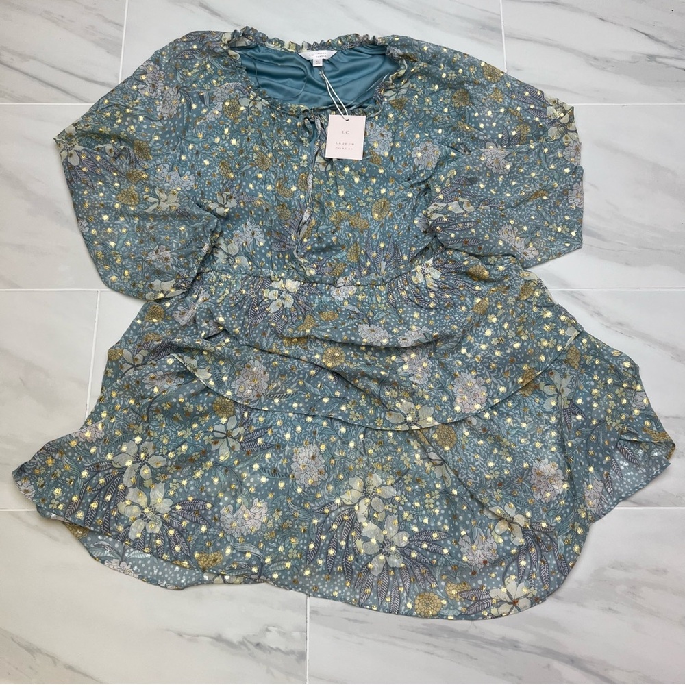 LC Lauren Conrad Women’s Peasant Dress Blue Floral WL11Y006RP2 size XL NWT